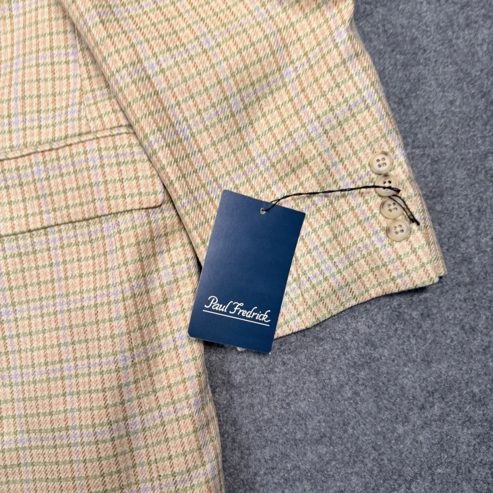 Paul Fredrick Lanificio di Pray Wool Silk Check Sport Coat Blazer 48R Multi